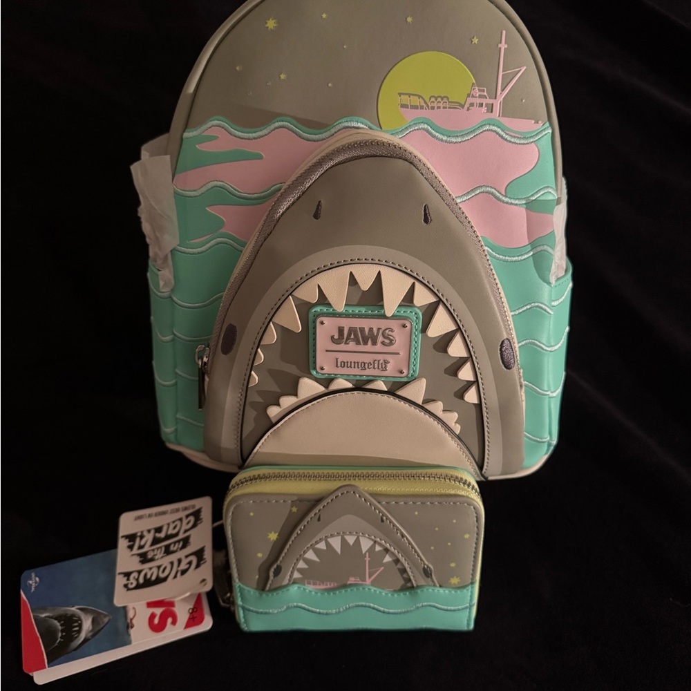 Loungefly Mint Shark Backpack and Wallet Set